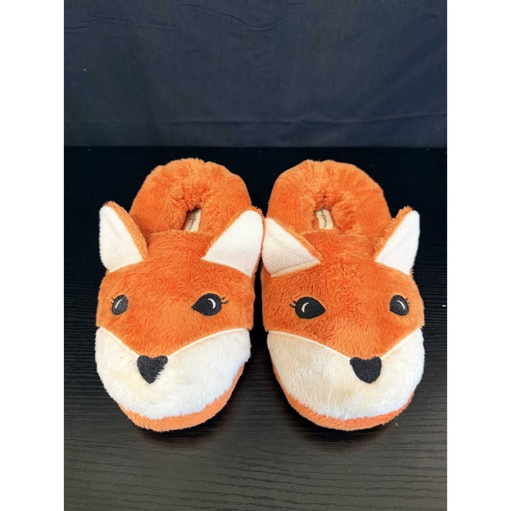 Dearfoams Kids Fox Slippers Big Kid Size 4-5 Orange Plush Slip On Shoes